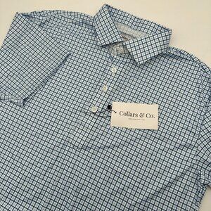 Collars & Co Men's Semi-Spread Collar Dress Polo, Size Large, Blue Tattersall